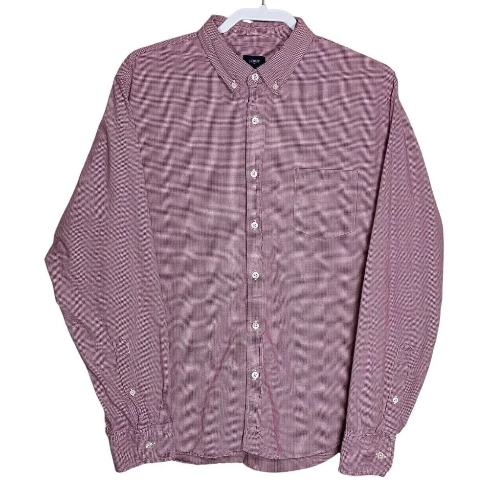 J Crew Shirt Mens XL Red White Button Down Mini Gingham Check Plaid Long Sleeve